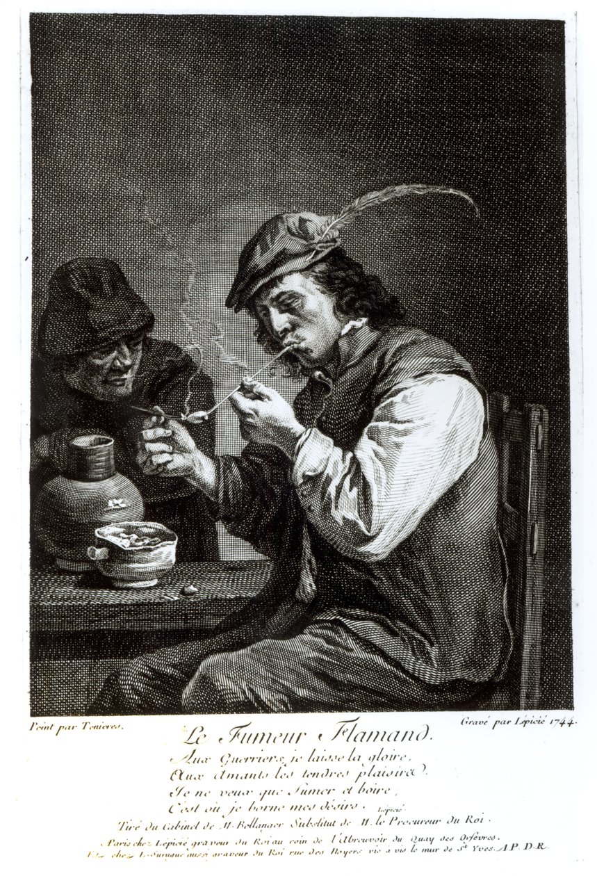 フランソワベルナールルピシー（1698-1755）、1744年に刻まれたフランダースの喫煙者 作： デビッドテニアーズザヤンガー