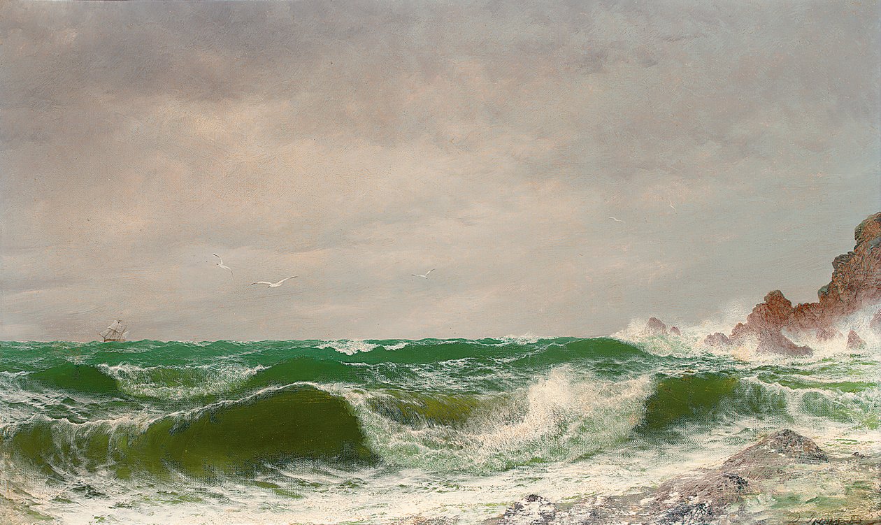 1885年、岩だらけの海岸に打ち寄せる波 作： DavidJames