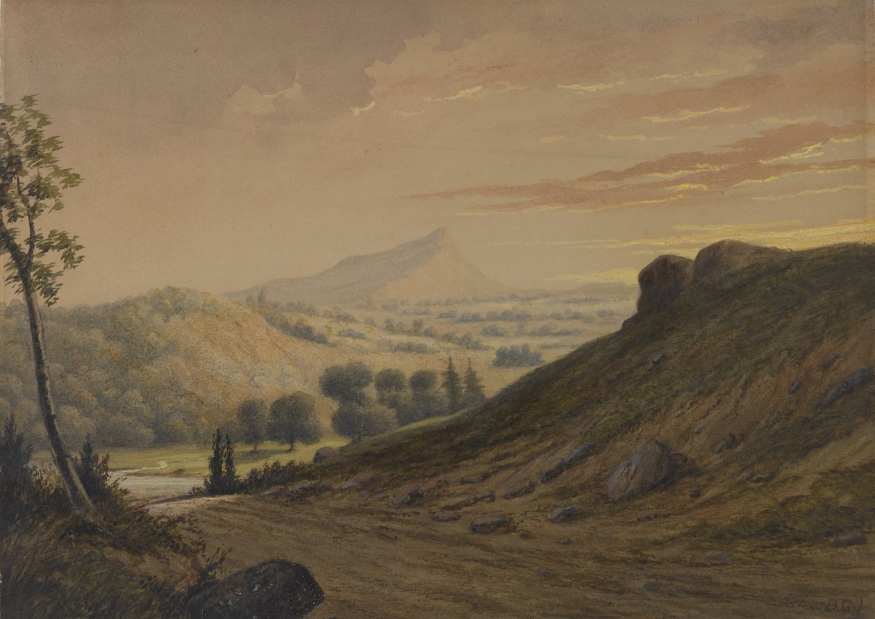 ニューイングランドの風景、c.1850（紙にトイレ） 作： デビッド・ジョンソン