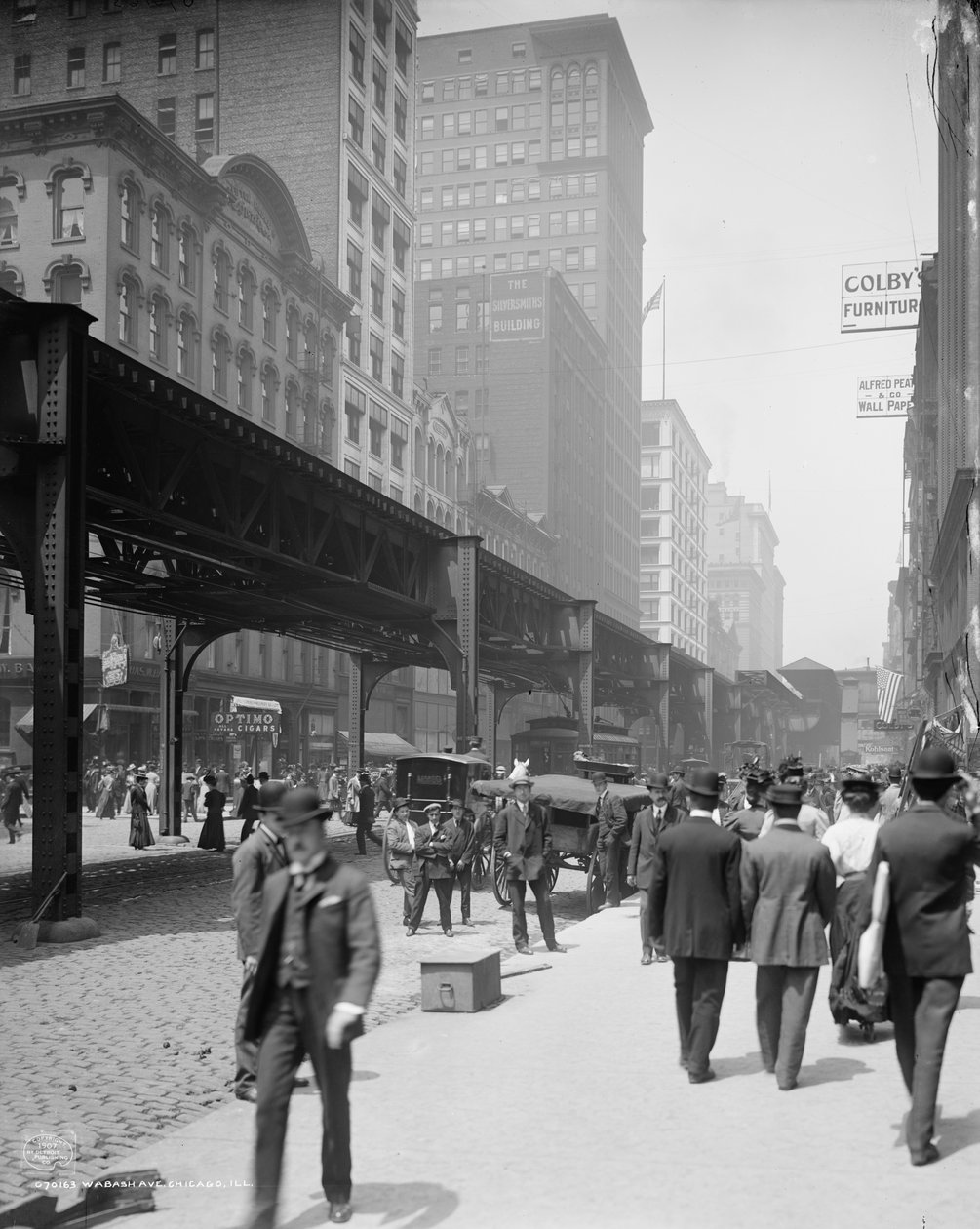 1907年頃のシカゴ、ワバッシュ通り（モノクロ写真 作： デトロイト出版株式会社