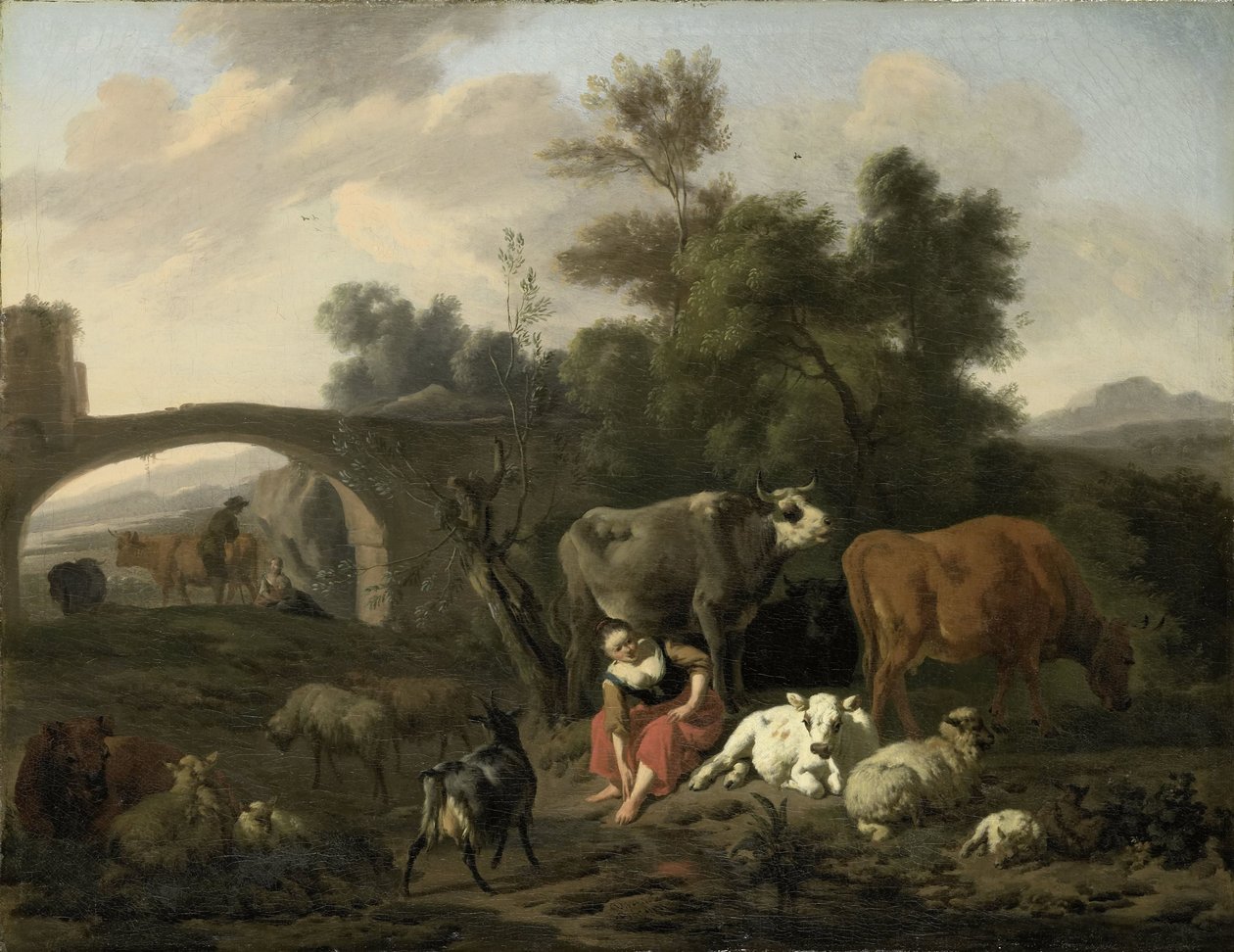 牧夫と牛のいる風景 作： Dirck van Bergen