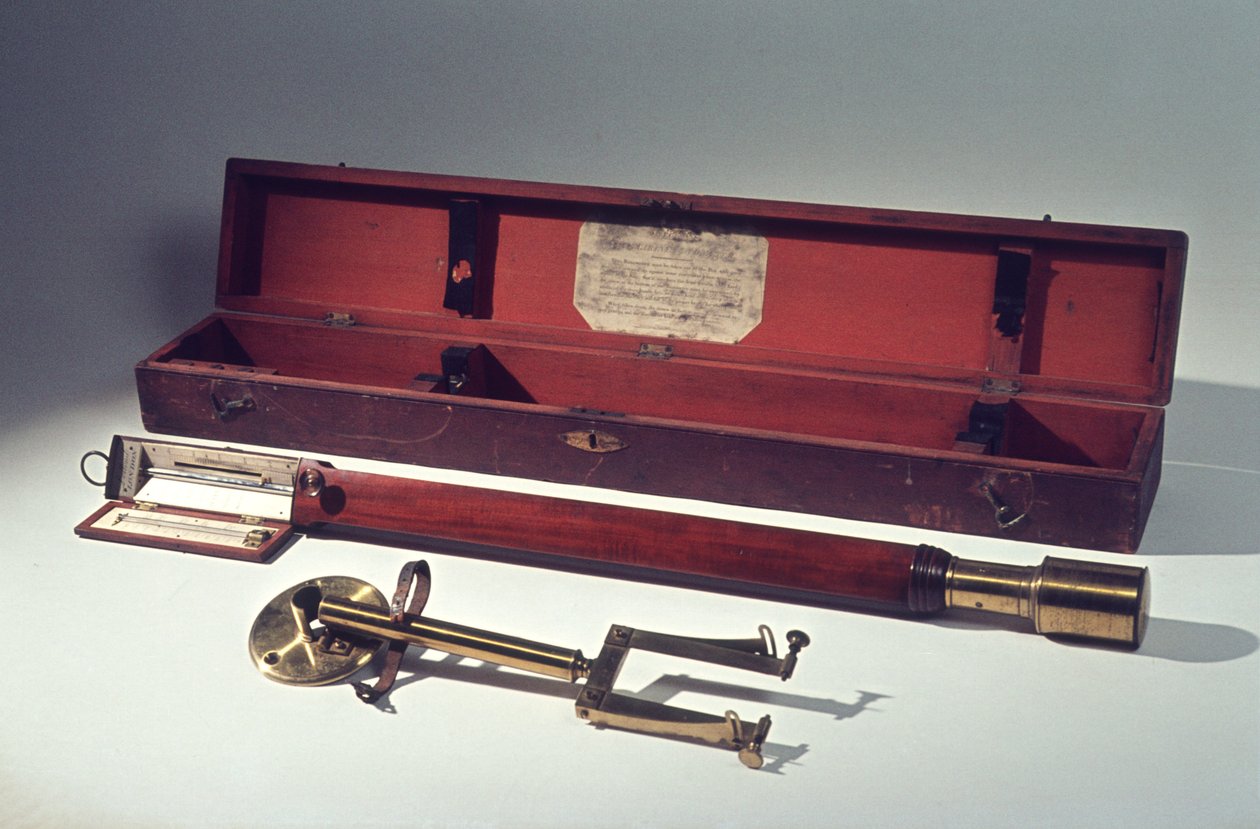 ウォールサポートとジンバルを備えたマリンバロメーター、木製ケース入り、説明書付き、c.1820（マホガニー＆真ちゅう） 作： ドロンド