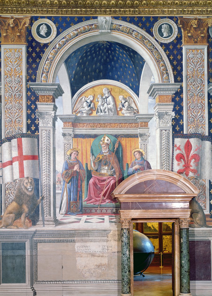 聖ゼノビウス、スティーブン、ローレンス、サラデイジグリのフレスコ画の細部、1470年頃 作： ドメニコ・ギルランダイオ