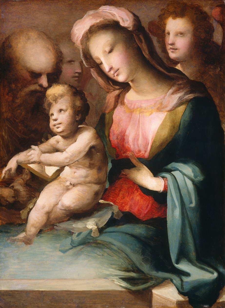 天使のいる聖家族、c。 15451550。 作： ドメニコベッカフミ