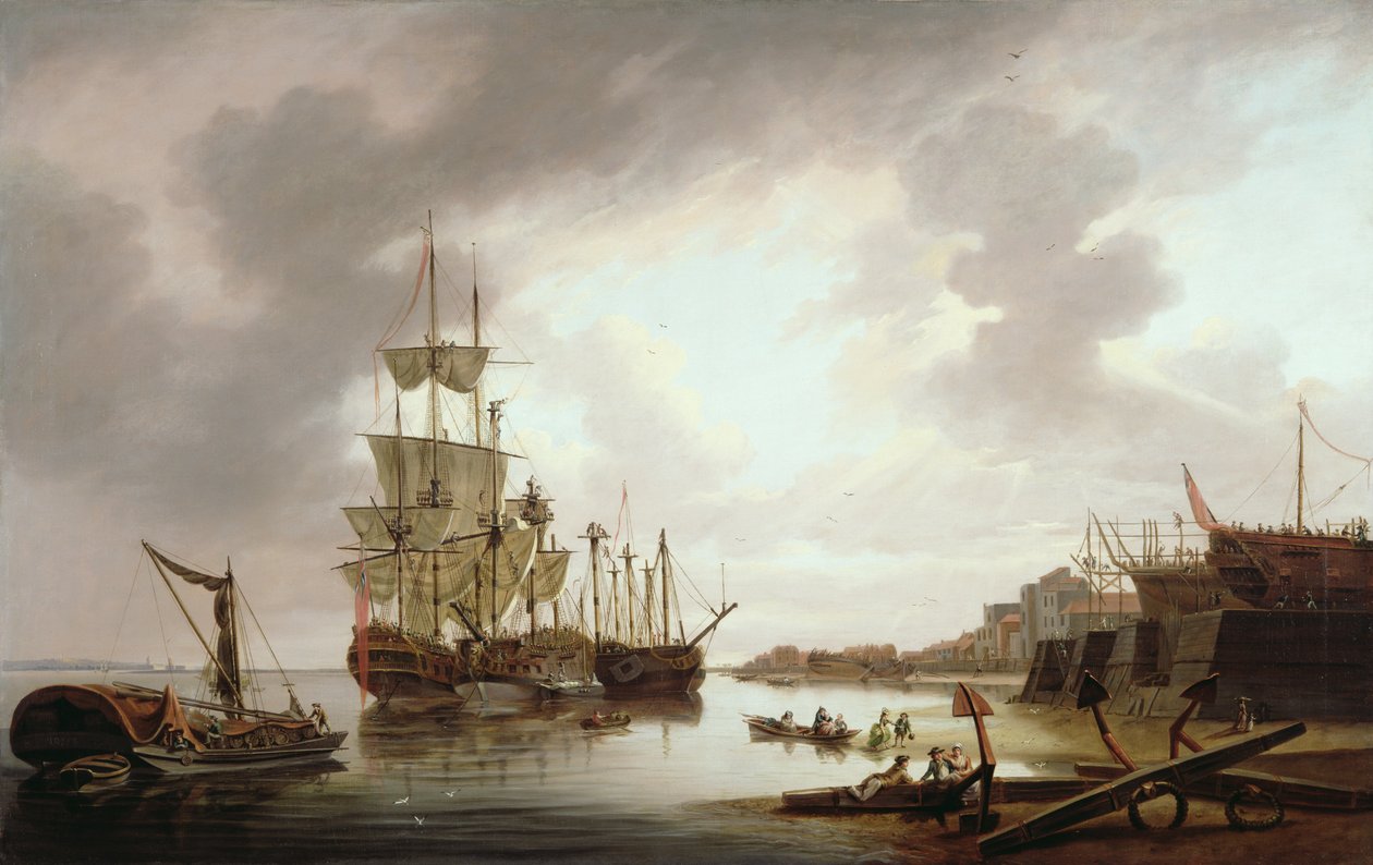 ブラックウォールリーチのアンカーでのイギリスの戦争の男性、1792年 作： ドミニク・セール