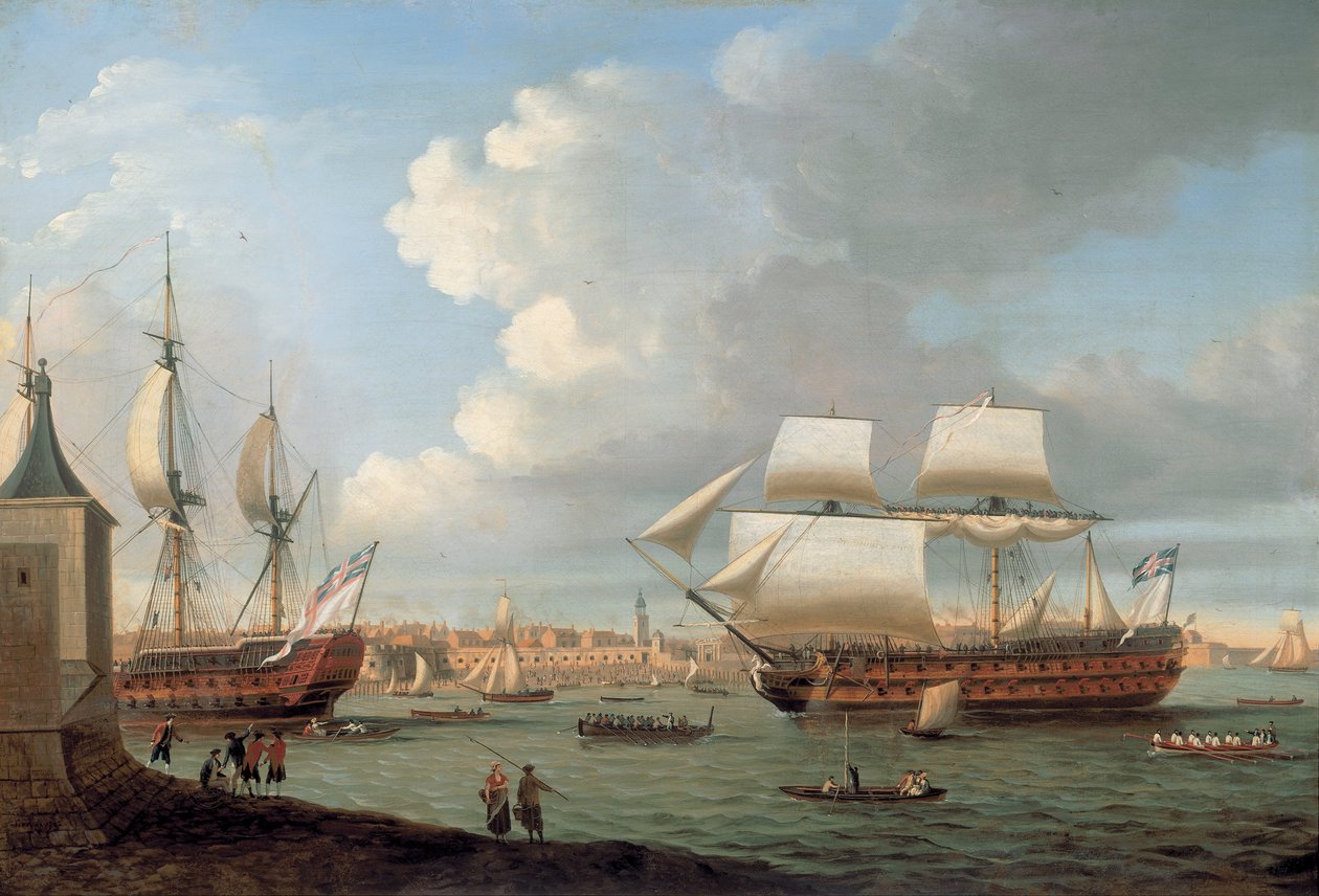 1782年、ポーツマス港に侵入したフードロイアントとペガセ 作： ドミニク・セール