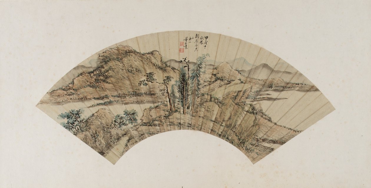 山の風景、清朝、1754年（紙にインクと色） 作： ドン・バンダ