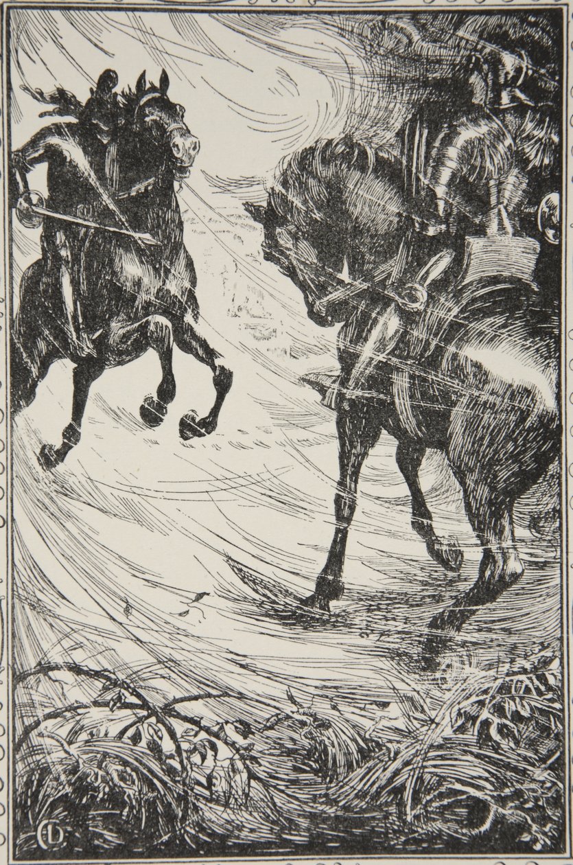 痛みはコンテスト、ベアトリス・クレイの「アーサー王と円卓の物語」のイラスト、1905年、1905年 作： ドラ・カーティス