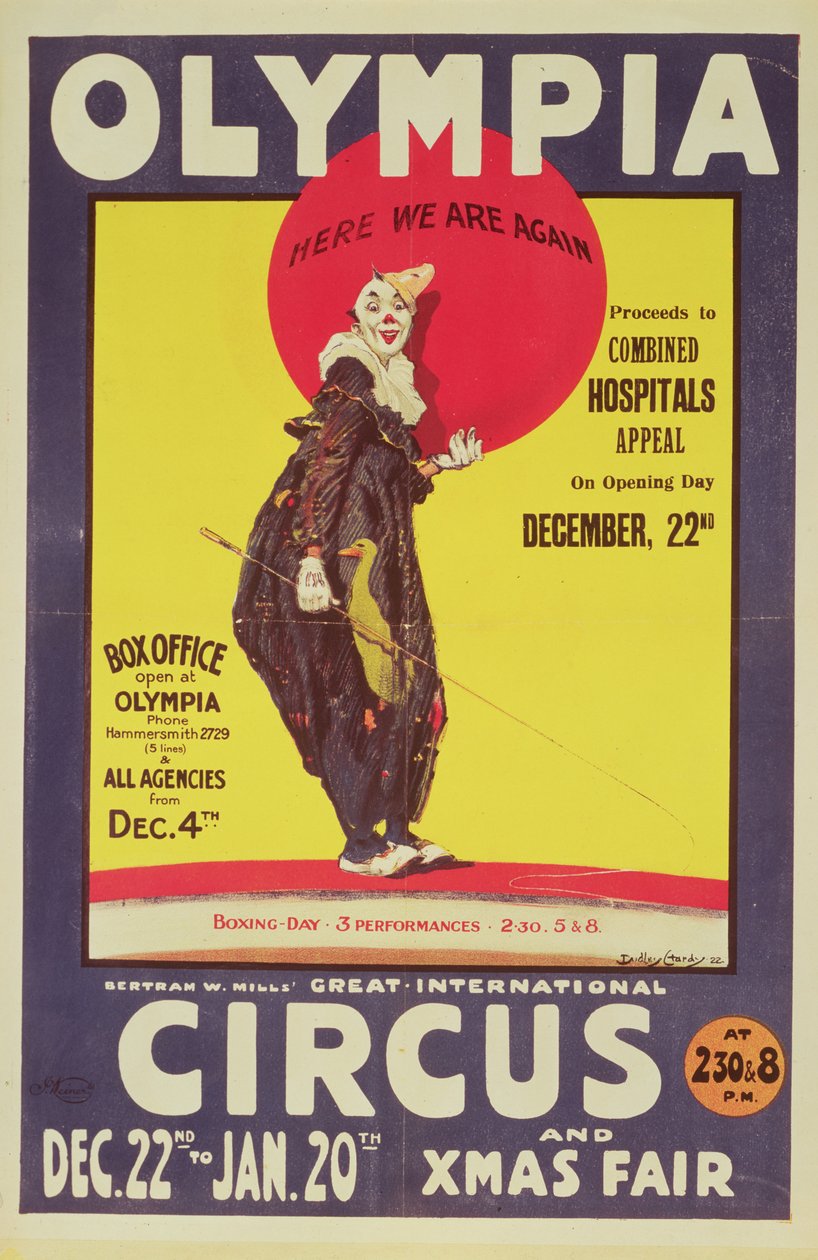 バートラムミルズサーカスポスター、1922 作： ダドリー・ハーディ