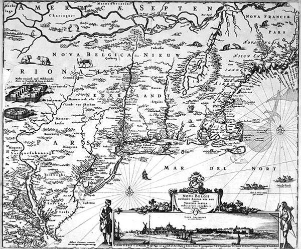 ニューアムステルダムの地図、1650年頃（彫刻） 作： オランダ語学校