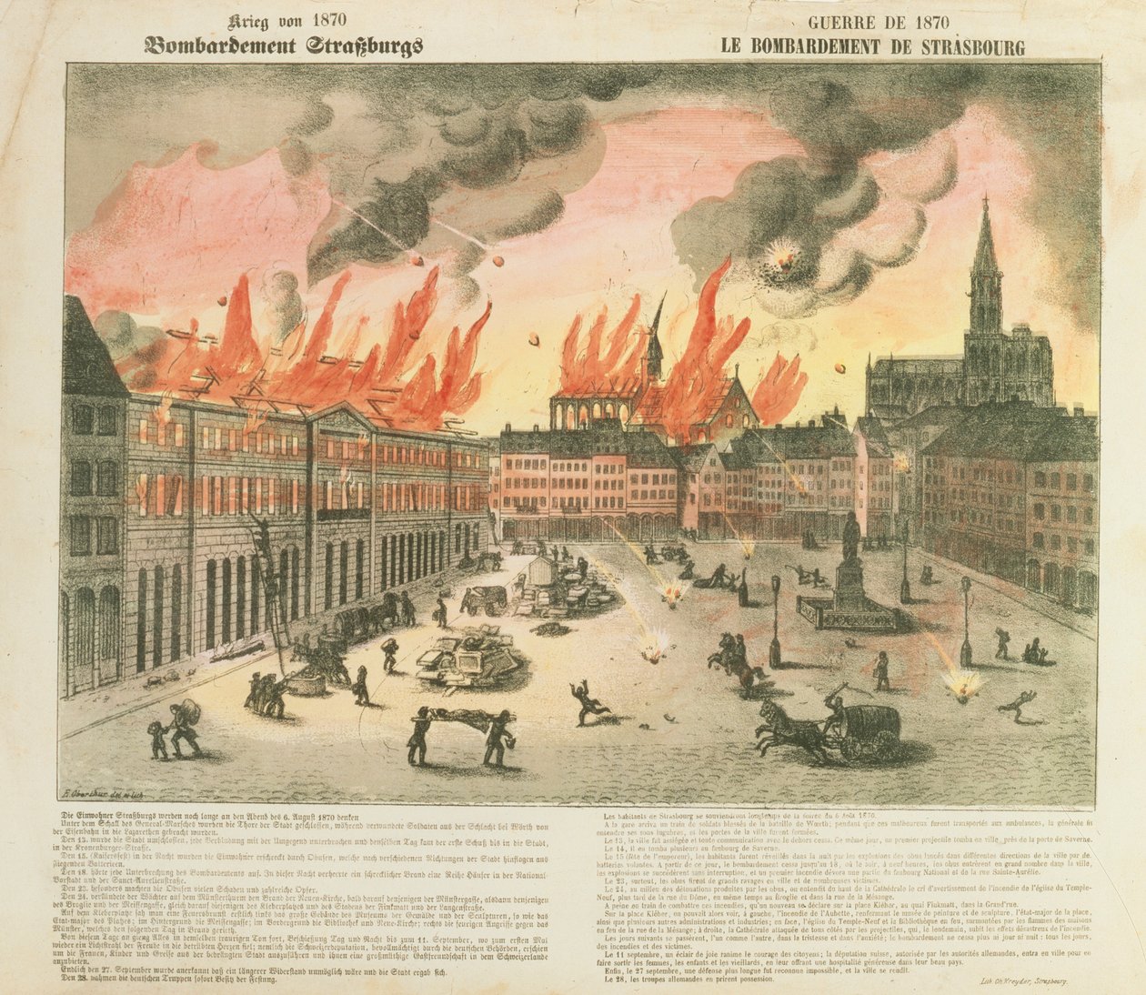 1870年8月24〜27日のストラスブール爆撃、フォンヴェルダー将軍率いるバーデン出身の部隊。クレイダー、ストラスブール、1870 作： E.オバーサー