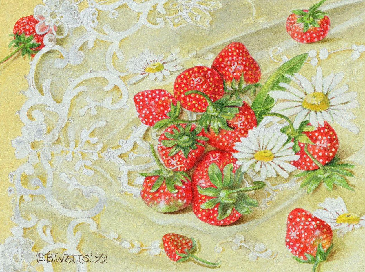 Strawberries on Lace、1999（紙にアクリル） 作： EB Watts