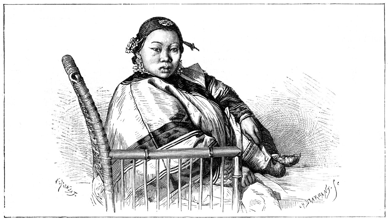 縛られた足を持つ女性、中国、19世紀 作： エティエンヌ・アントワーヌ・ユージン・ロンジャ
