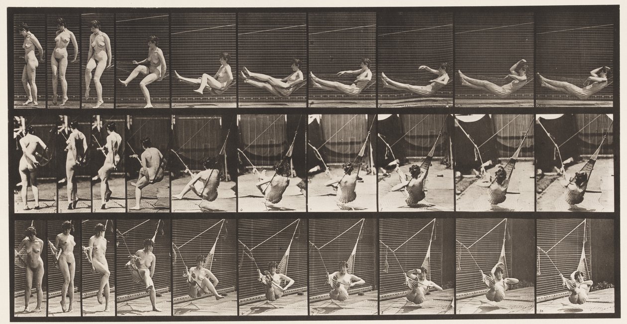 プレート261。Gettinginto Hammock、1872-1885 作： エドワード・マイブリッジ