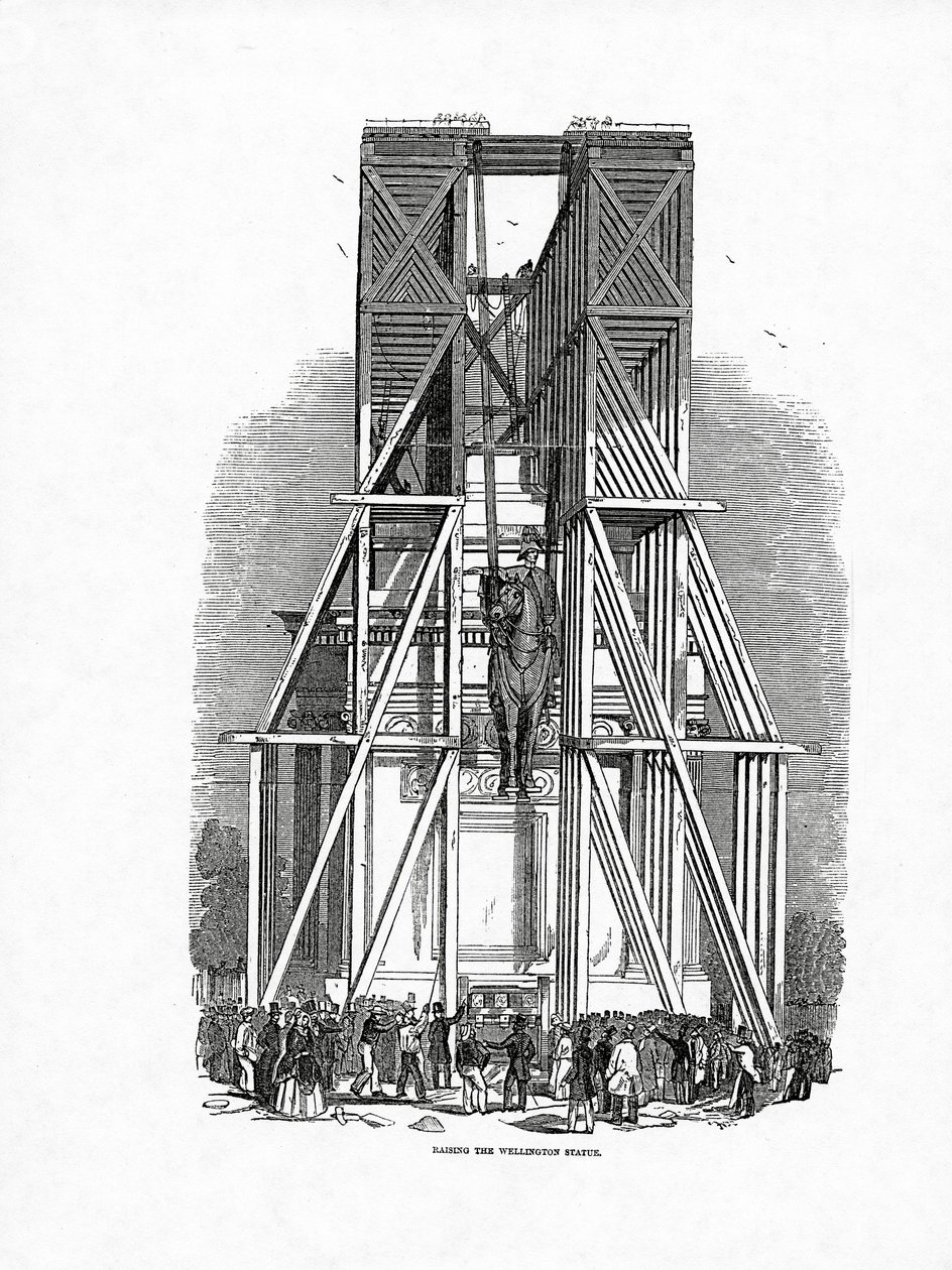 1846年10月3日、「The Illustrated London News」に掲載されたウェリントン像の引き上げ 作： エベニーザー・ランデルズ