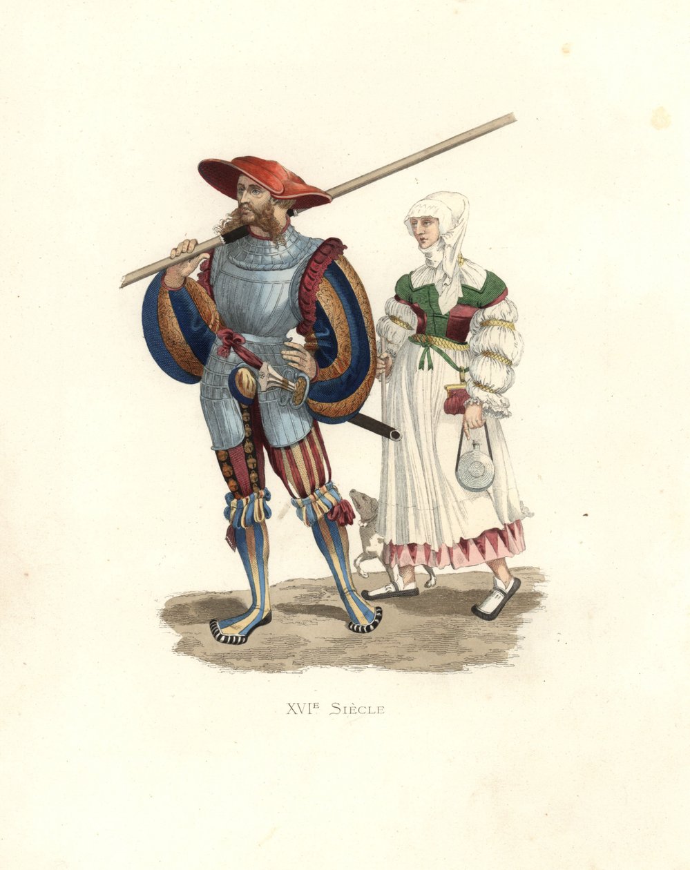 ドイツの槍兵と農民の女性 作： EdmondLechevallier-Chevignard