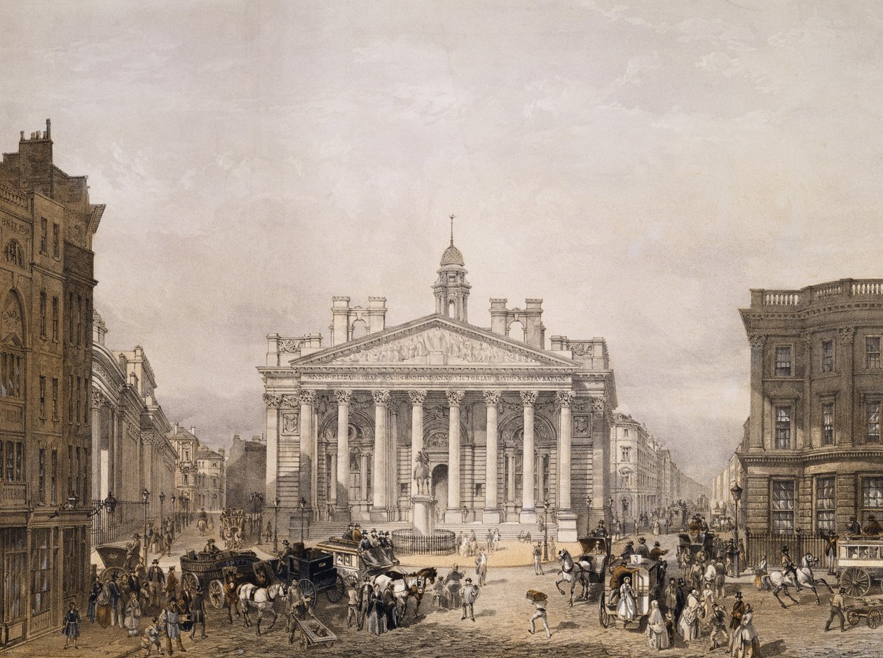 王立証券取引所とイングランド銀行、パブ。ロイド・ブラザーズ・アンド・カンパニーによる1852年（リトグラフ） 作： エドマンド・ウォーカー