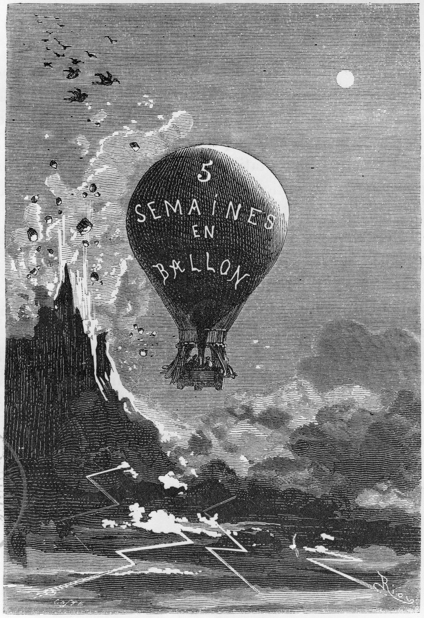 ジュールヴェルヌ（1828-1905）による「5週間のバルーン」の口絵 作： Edouard Riou