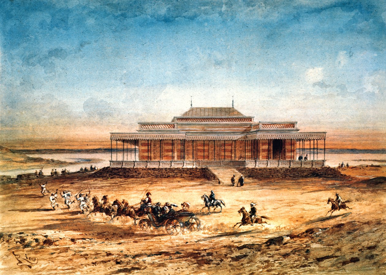 お土産アルバム1869から1869年にスエズ運河の就任式に向かう皇后ユージニー 作： Edouard Riou