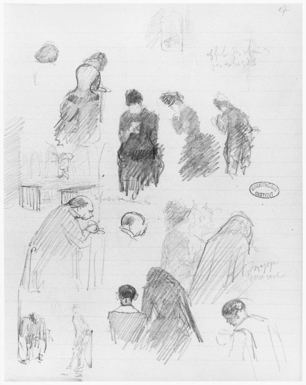 スケッチブックのページ、1890-1940（罫線入りの紙に鉛筆） 作： エドゥアール・ヴィラード