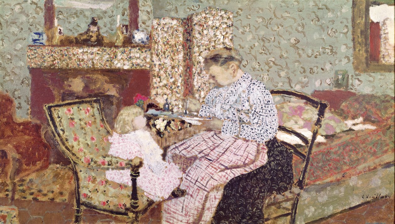 子供を養う女性（アネット、カー・ザビエル・ルセルの娘）1901（パネルに取り付けられたカードに油彩） 作： エドゥアール・ヴィラード