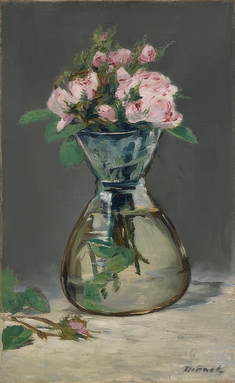 花瓶に苔のバラ。 1882 作： エドゥアールマネ