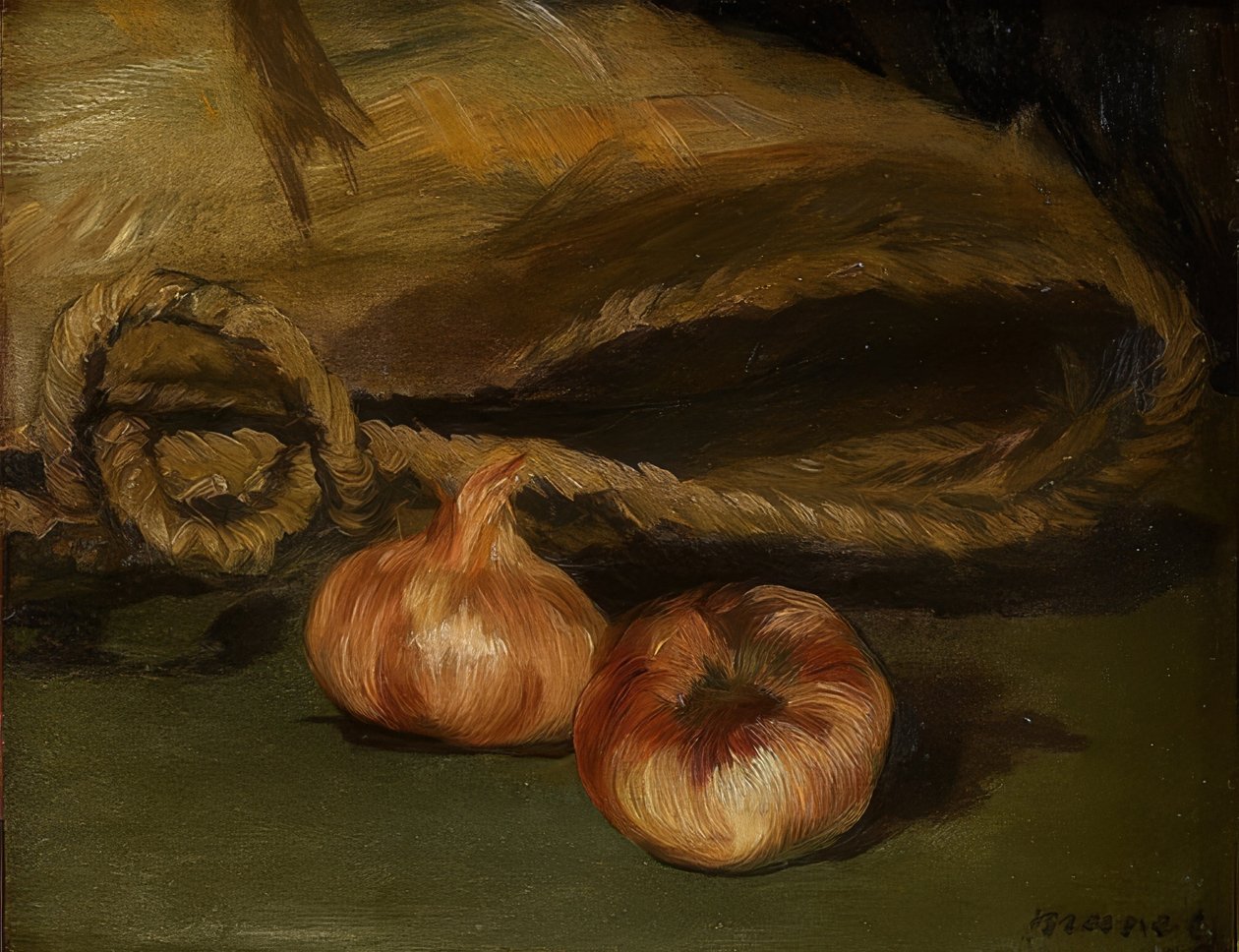 袋とニンニクのある静物。 1861-62 作： エドゥアールマネ