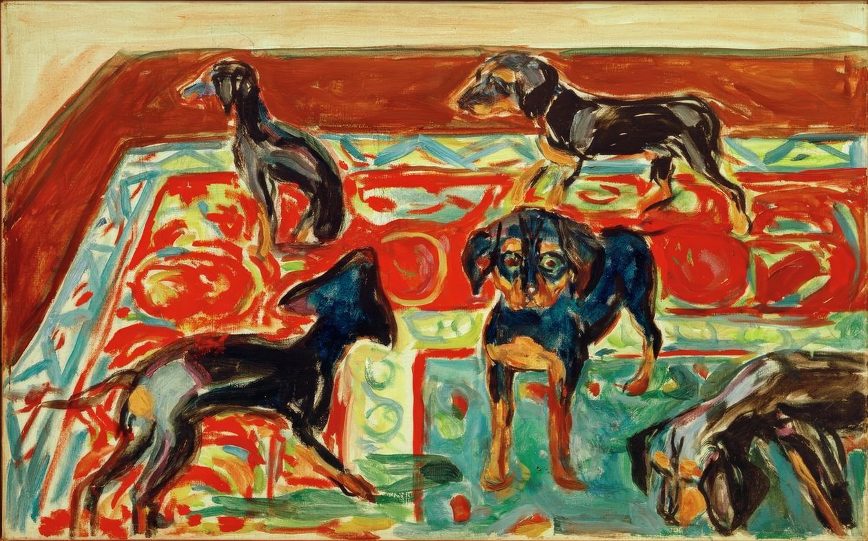 カーペットの上の5匹の子犬 作： エドヴァルド・ムンク