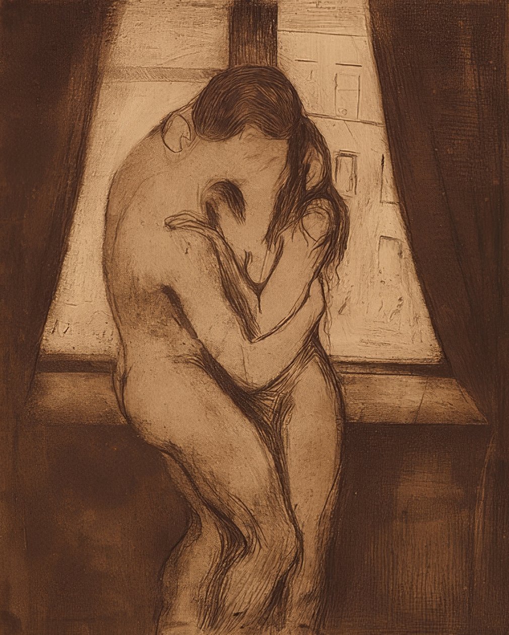 キス。 1895 作： エドヴァルド・ムンク