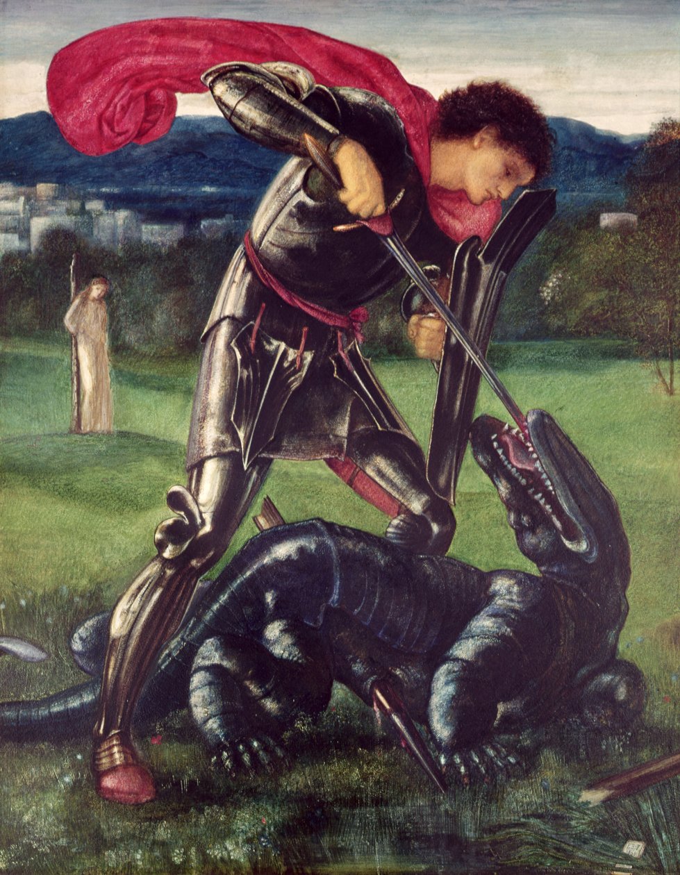 聖ジョージとドラゴン、1868年（ガッシュ） 作： エドワード・バーン・ジョーンズ