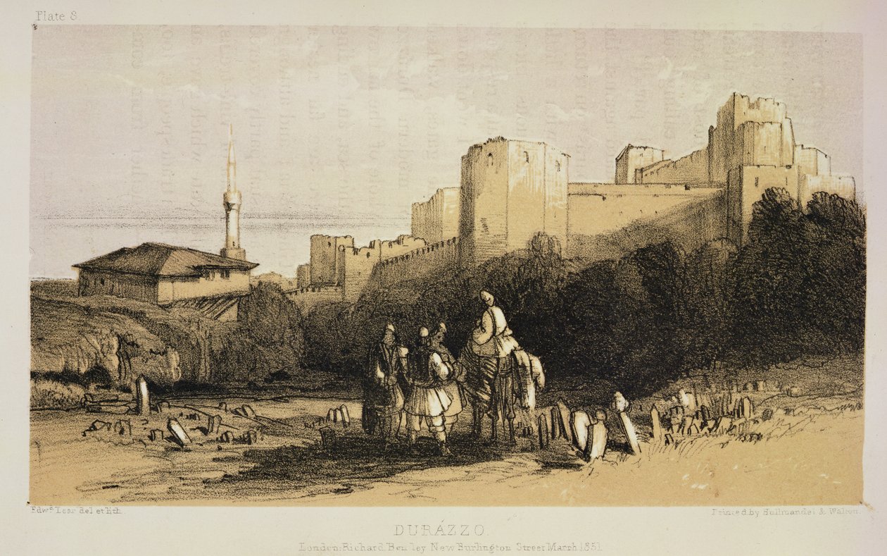 「アルバニアとギリシャの風景画家の日記」のデュラッツォが1851年に出版 作： エドワード・リア
