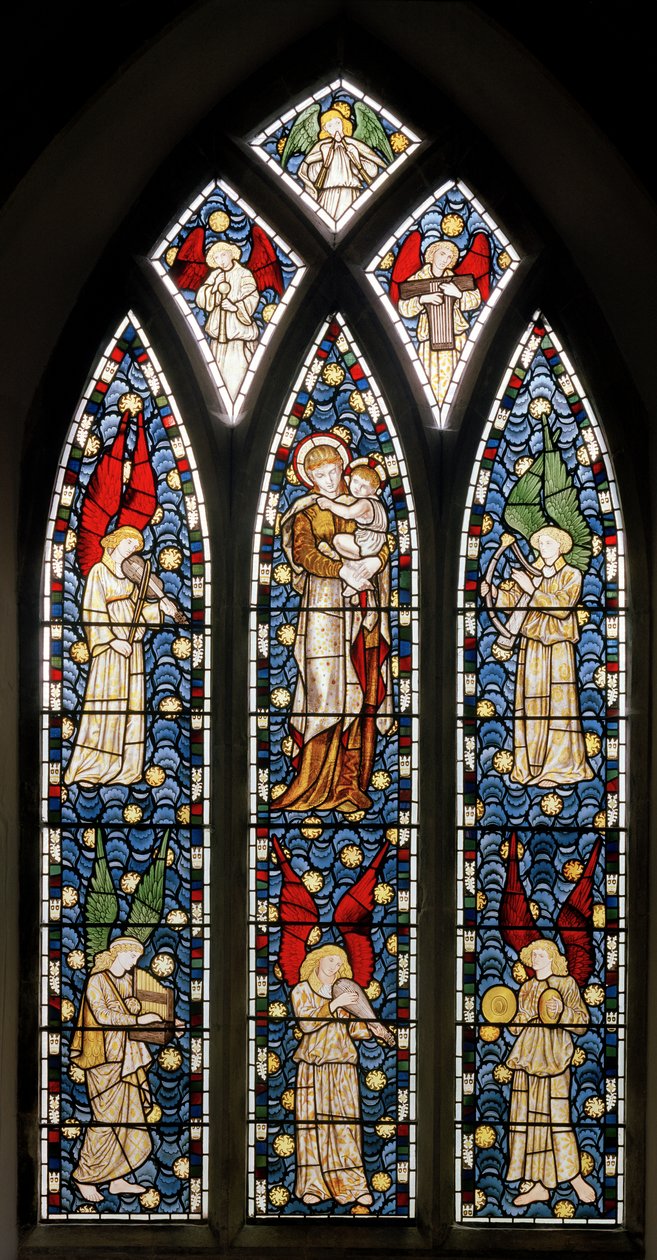 Tilehurst、St Michael、Morris Marshall＆Faulkner＆Co、William Morris、Edward Burne-Jones、Madonna＆Child、Musical Angels、1869 作： エドワードとモリス・バーン・ジョーンズ