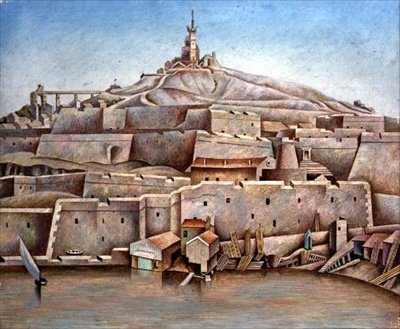 マルセイユ、1926年頃（パネル上のテンペラ） 作： エドワード・アレクサンダー・ワズワース