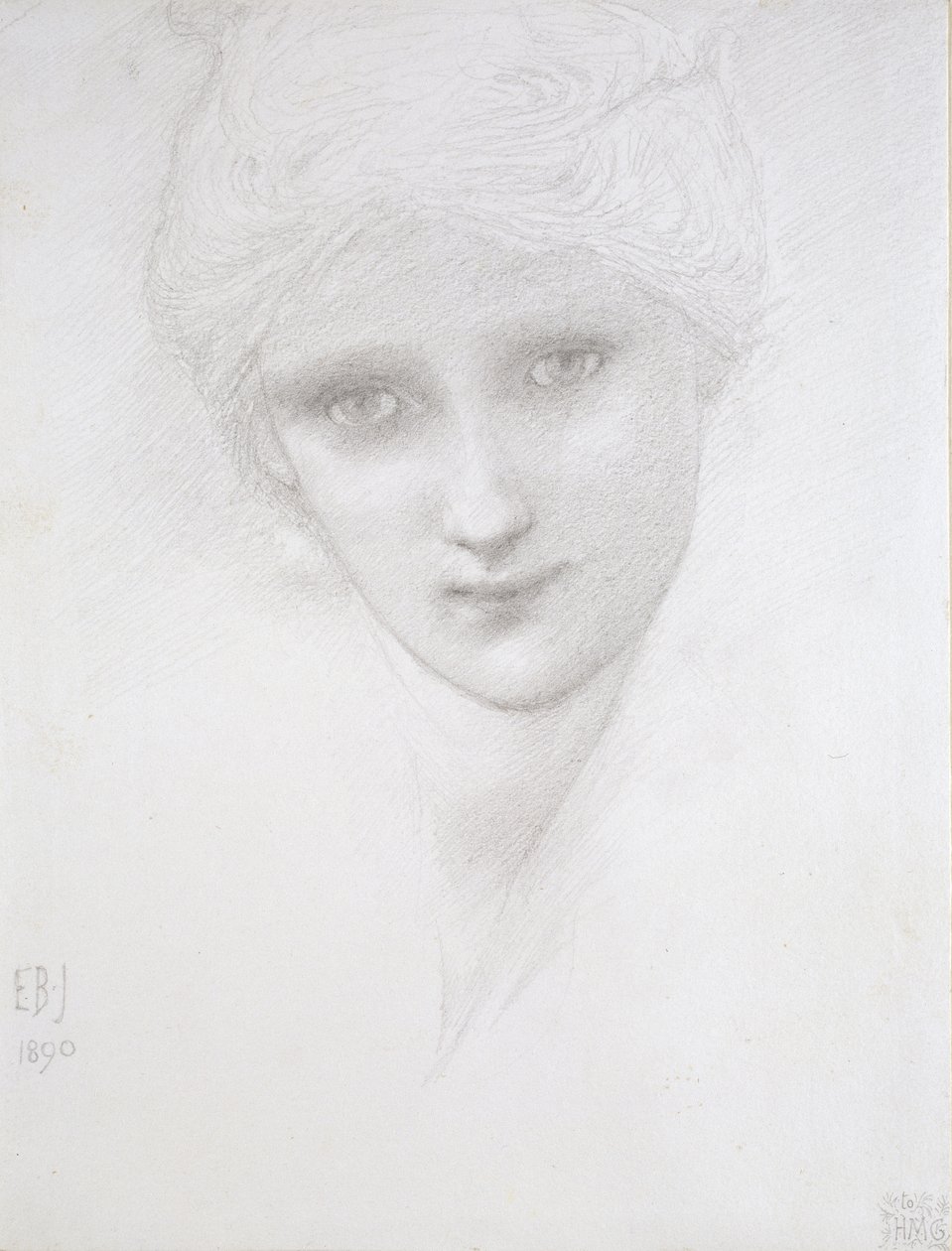 女性の頭、1890 作： エドワード・バーン・ジョーンズ