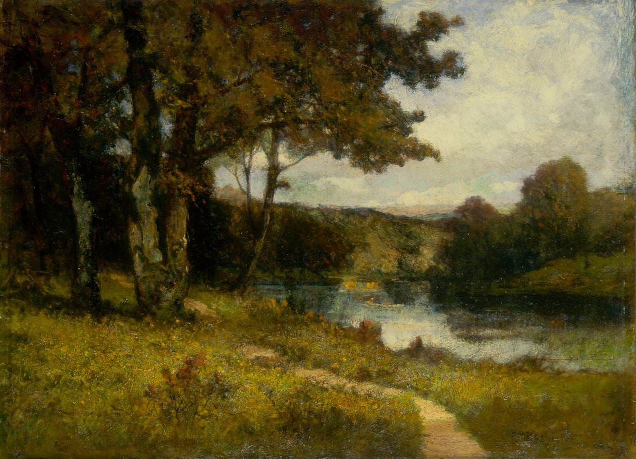無題の風景、川の近くの木々、1891年。 作： エドワード・ミッチェル・バニスター