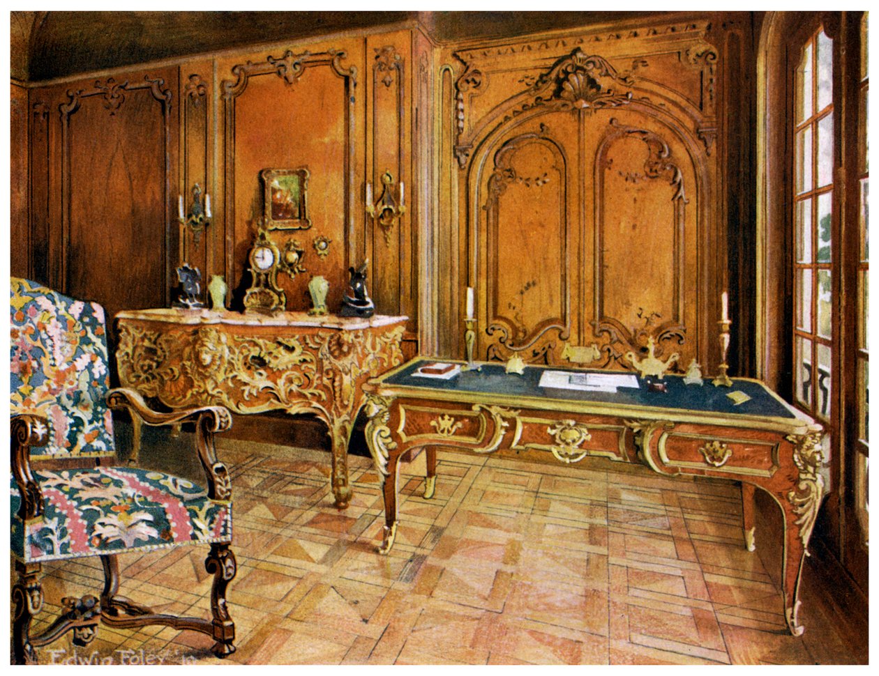 フランスのパネル張りの部屋、ウォレスコレクション、ロンドン、1911年から1912年。 作： エドウィン・フォーリー