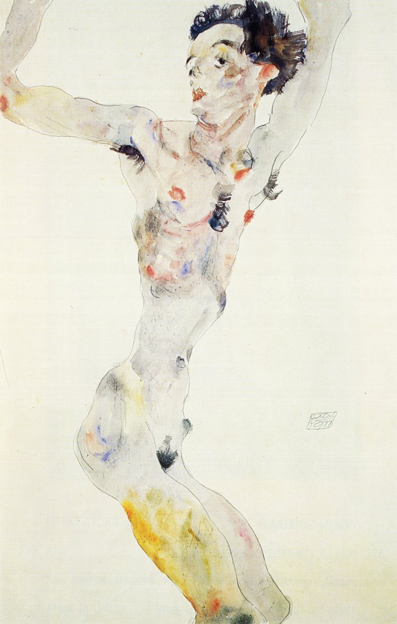 自画像、1911年（紙に鉛筆とトイレ） 作： エゴンシーレ