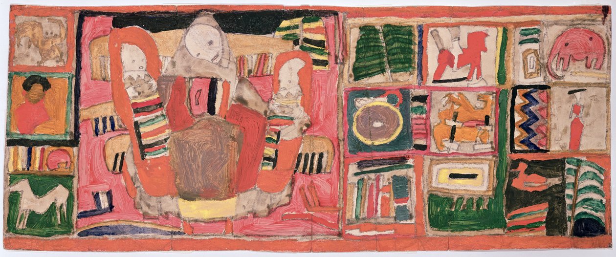 2人の子供を持つ母親を描いた財布のスケッチ、c.1915（油彩、紙） 作： エゴンシーレ