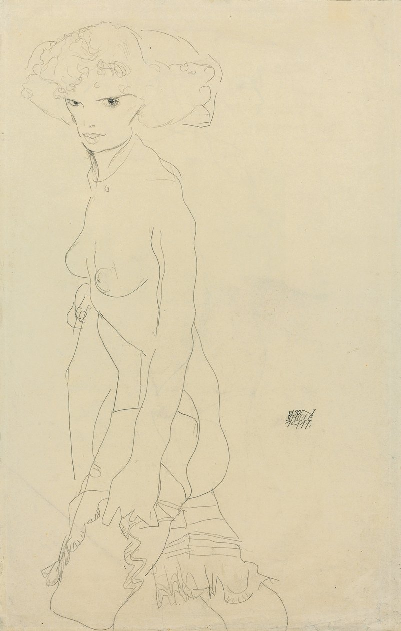 女性ヌード;マドケナクト、1911 作： エゴンシーレ