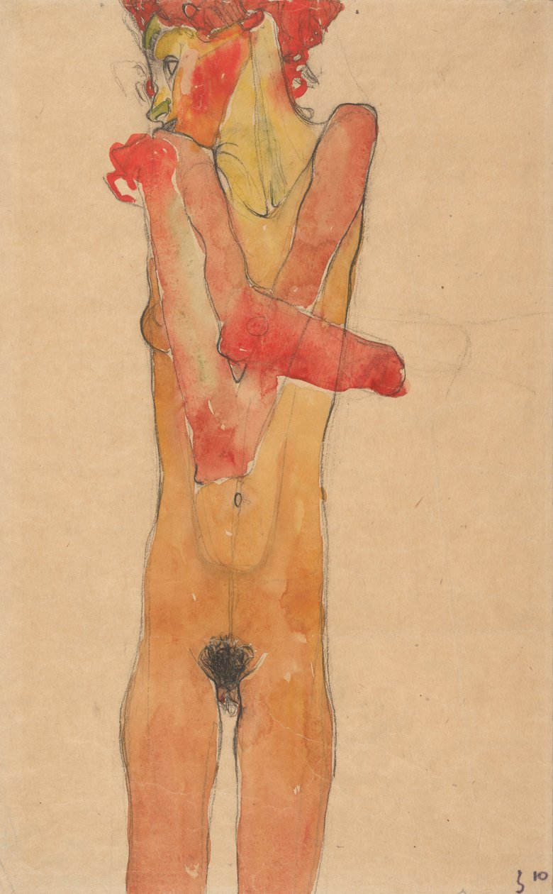 腕を組んで少女ヌード、1910 作： エゴンシーレ
