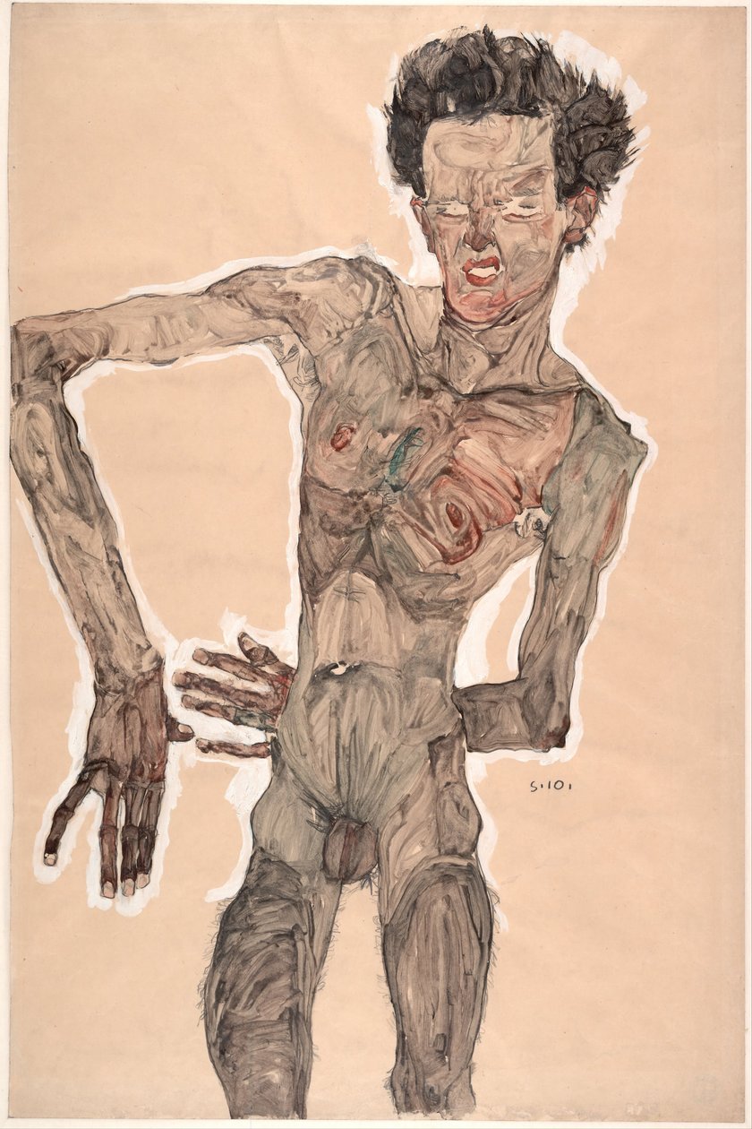 ヌード自画像、しかめっ面、1910 作： エゴンシーレ