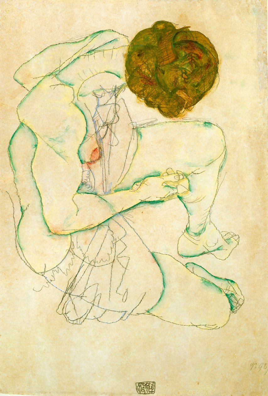 着席ヌードの女性、1914 作： エゴンシーレ