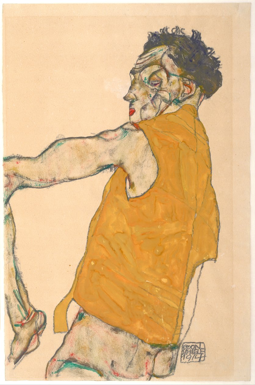 イエローベストの自画像、1914 作： エゴンシーレ