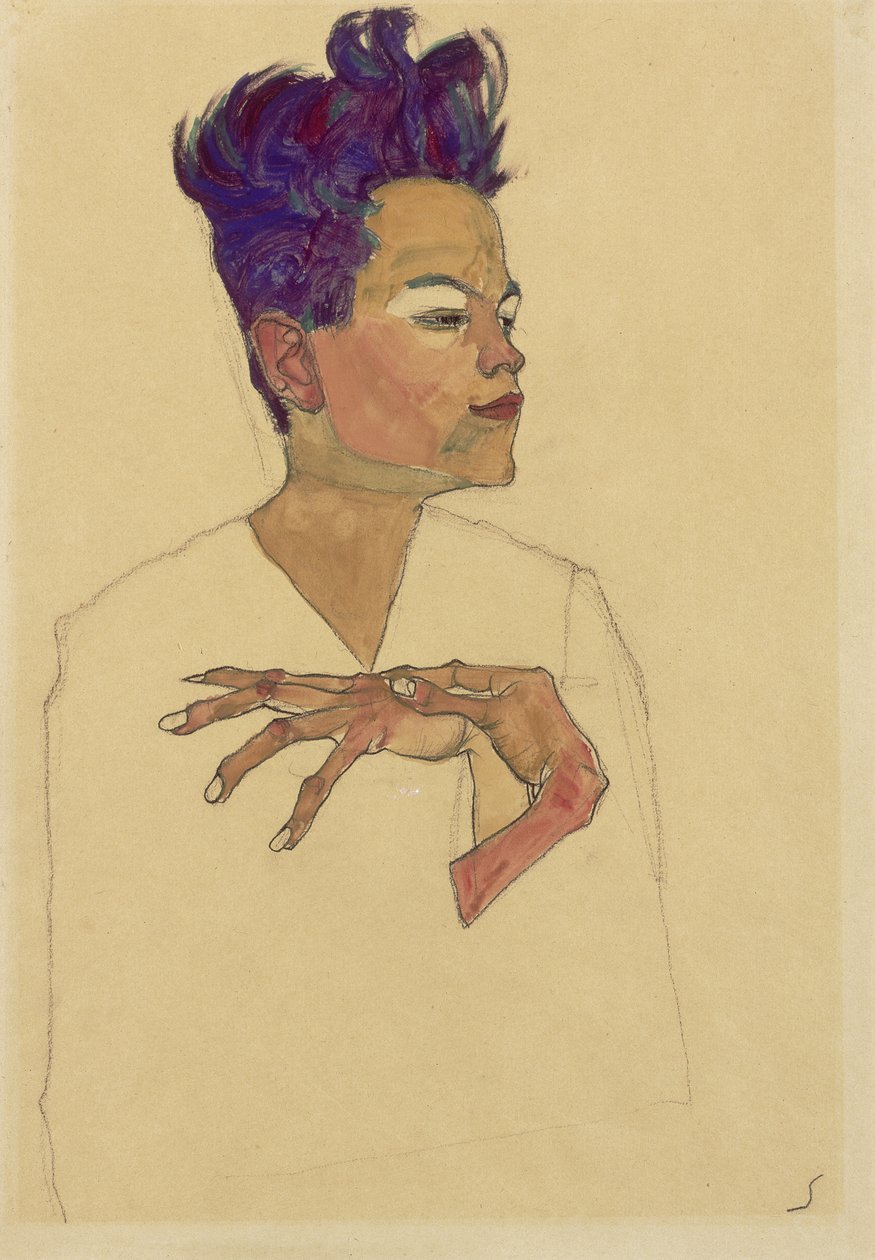 胸に手を置いた自画像、1910 作： エゴンシーレ