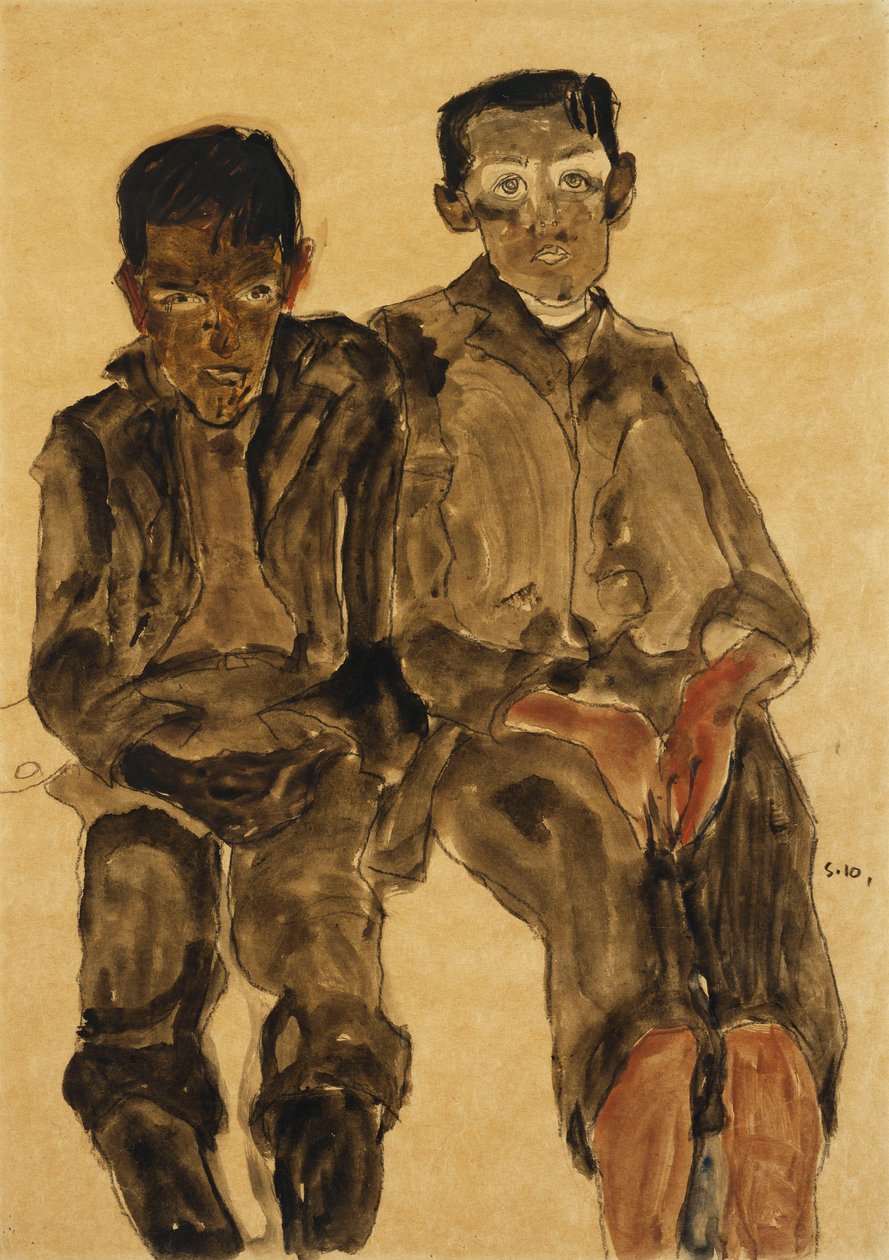 2人の着席の男の子。二人の男の子、1910 作： エゴンシーレ