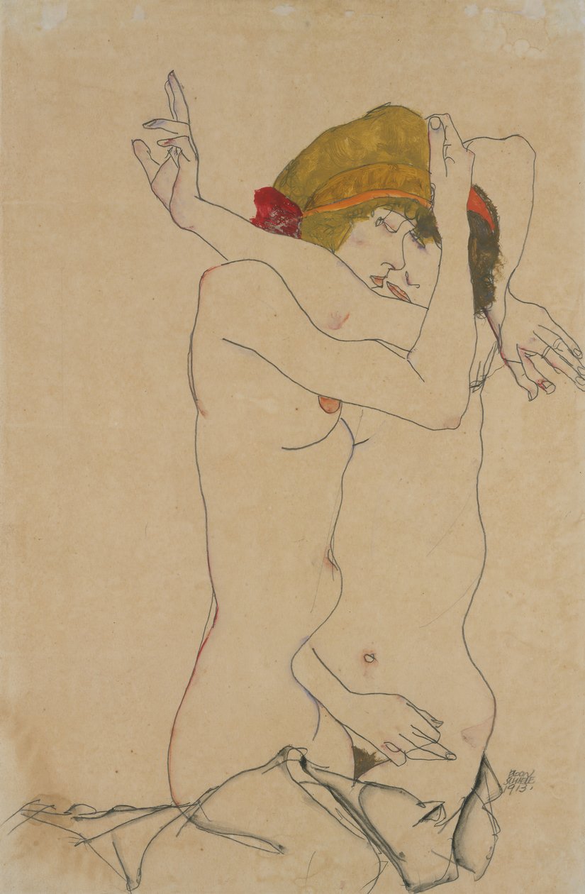 2人の女性の抱擁、1913年。 作： エゴンシーレ