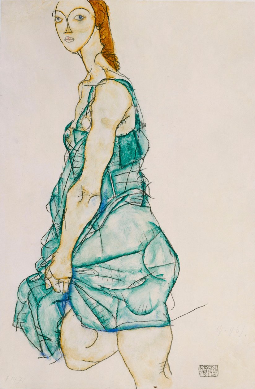 直立した女性、1912 作： エゴンシーレ