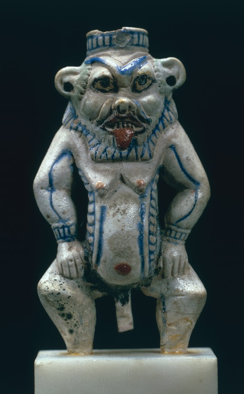 神ベス神の形をしたコールポット、新王国、紀元前1400年〜1300年（ファイアンス） 作： エジプト第18王朝