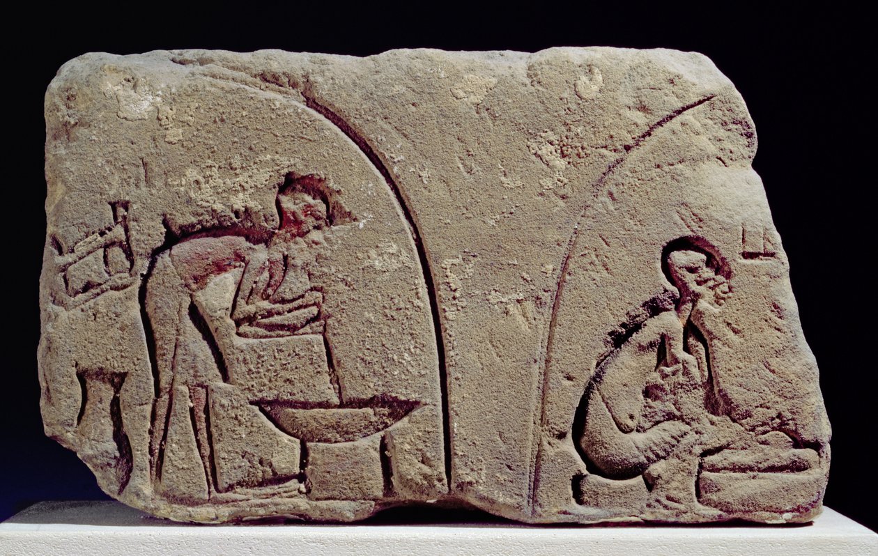 食の準備の救済、アマルナ、紀元前14世紀（石灰岩） 作： エジプト第18王朝