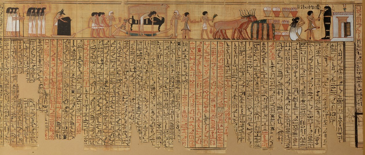 書記官の死者の書、ネクベッド、新王国（パピルス）から死者の墓に降りる精神 作： エジプト第18王朝